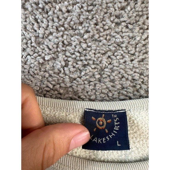 VINTAGE Maine Sweatshirt Womens Large Green Blue Tree Line Pullover Ladies FLAW - Picture 5 of 11